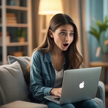 A stylish girl stares at her laptop, surprised by 1_Love_8