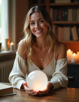 A stylish young woman with a crystal ball symbolizing what is clairvoyance and its mystical connection to the sixth sense