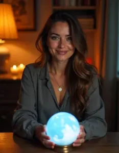 A stylish young woman with a crystal ball symbolizing what is clairvoyance and its mystical connection to the sixth sense