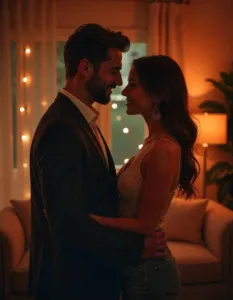 A stylish 27-year-old woman and men in a room symbolizing the journey from contract lover to billionaire bride with a deep thoughtful expression